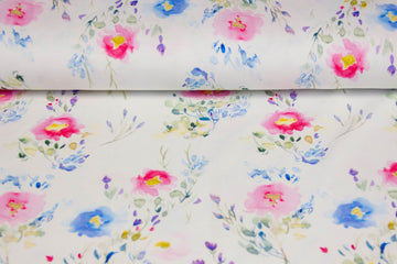 Jersey Aquarell mit Blumen, weiß, 0,5 m